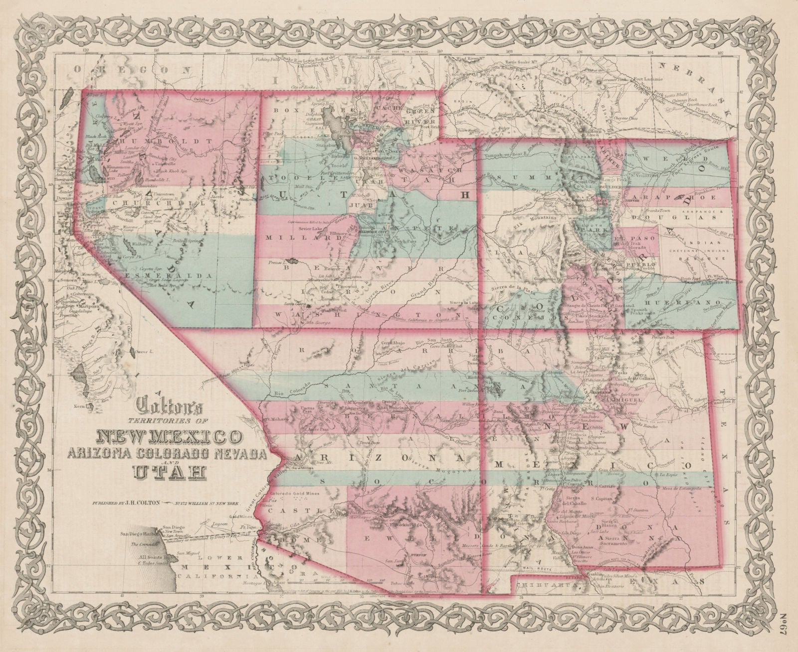 Colton's Territories of New Mexico, Arizona, Colorado, Nevada and Utah 1863 map